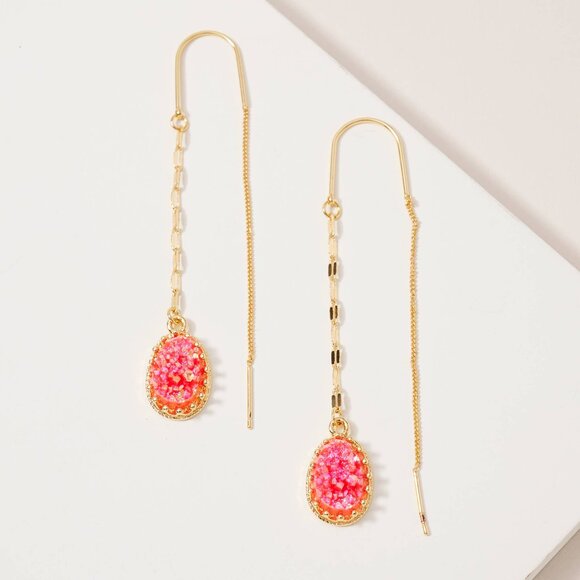 Druzy Stone Chain Dangle Earrings - Picture 1 of 1